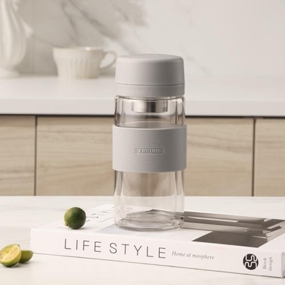 Copo de filtro de té de doble vidrio Gris Producto de oficina profesional con serigrafía