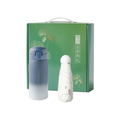Conjunto de regalos de bienestar de los empleados de negocios de dos piezas con logotipo personalizado y vasos aislados