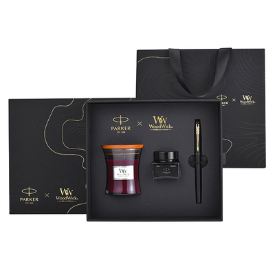 XL de nivel de entrada Black Gold Ink Pen WoodWick Aromaterapia Set de regalo negro para el aniversario