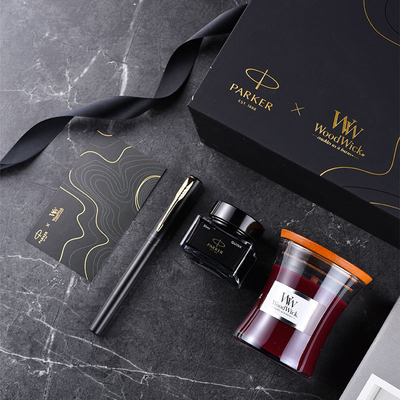 XL de nivel de entrada Black Gold Ink Pen WoodWick Aromaterapia Set de regalo negro para el aniversario