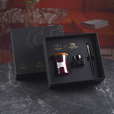 XL de nivel de entrada Black Gold Ink Pen WoodWick Aromaterapia Set de regalo negro para el aniversario