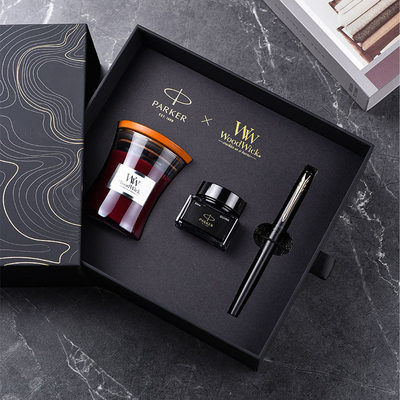 XL de nivel de entrada Black Gold Ink Pen WoodWick Aromaterapia Set de regalo negro para el aniversario