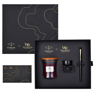XL de nivel de entrada Black Gold Ink Pen WoodWick Aromaterapia Set de regalo negro para el aniversario