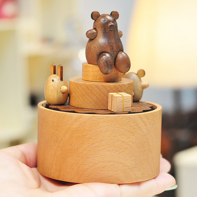 Año Mini Carrusel Gato Afortunado Caja de Música Pastel de Madera Sólida Caja de Música Decoración Regalo de Cumpleaños