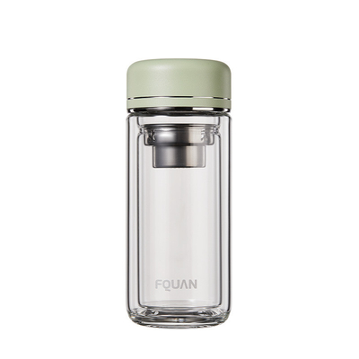 Copo de vidrio de doble capa de alto borosilicato práctico con partición de té e impresión UV