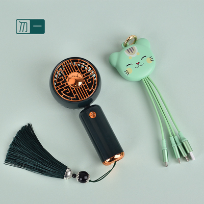 Impresión de serigrafía -Chic Business Gift Box con pequeño ventilador y línea de datos de gato Zhaocai