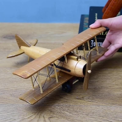 Impresión de serigrafía Modelo de avión de madera de época para decoración creativa de escritorio en el hogar