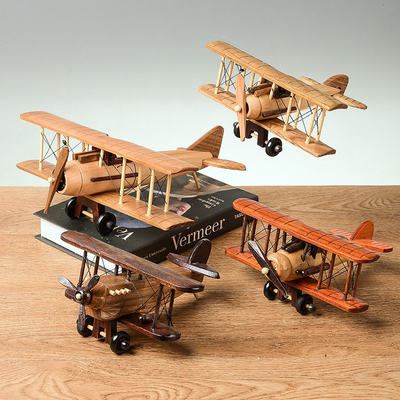 Impresión de serigrafía Modelo de avión de madera de época para decoración creativa de escritorio en el hogar