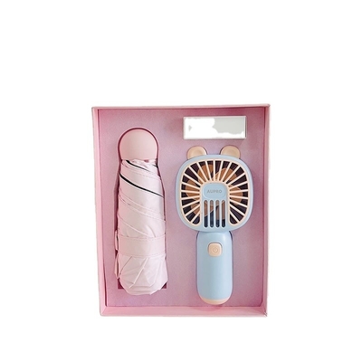 Novedad Regalos de verano fresco caja de regalos de negocios Set de dibujos animados Paraguas de ventilador de mano