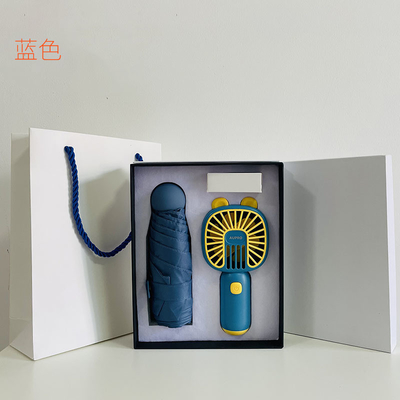 Novedad Regalos de verano fresco caja de regalos de negocios Set de dibujos animados Paraguas de ventilador de mano