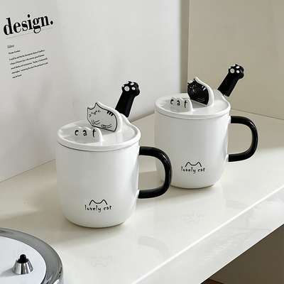 Idea de regalo para empleados Copo de agua de gato de dibujos animados con tapa de cuchara de cerámica y porta teléfono