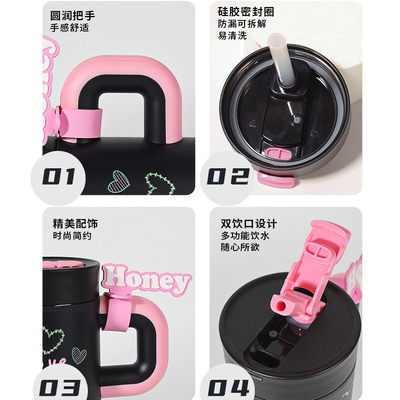 Taza de agua de paja portátil y bonita de acero inoxidable aislada ideal para cualquier actividad