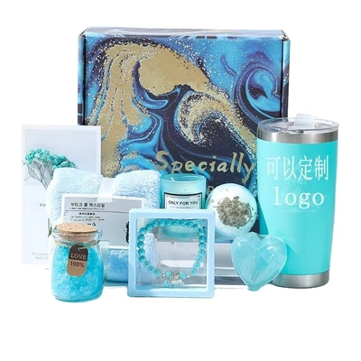 Impresión de pantalla de seda Conjunto de regalo de mano con vela de aromaterapia y bola de baño de remojo