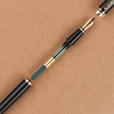Regalo de negocios pluma de tinta de fuente de metal con logotipo personalizado e impresión gráfica de 1 color
