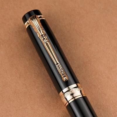 Regalo de negocios pluma de tinta de fuente de metal con logotipo personalizado e impresión gráfica de 1 color