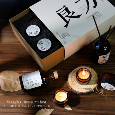 Candelaria de estilo nacional caja de regalo 4 velas perfumadas aceite esencial y palo de fibra