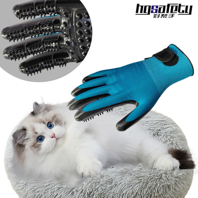 Guantes de depilación para mascotas con puntas metálicas Masaje azul Limpia y elimina el vello flotante
