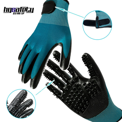Guantes de depilación para mascotas con puntas metálicas Masaje azul Limpia y elimina el vello flotante