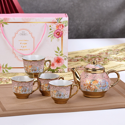 Set de cerámica impresa con pantalla de seda estilo europeo con taza y plato de café recubierto de oro