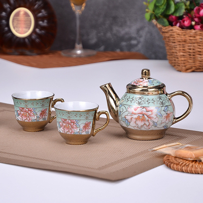Set de cerámica impresa con pantalla de seda estilo europeo con taza y plato de café recubierto de oro