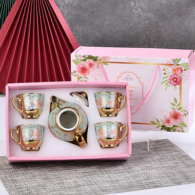 Set de cerámica impresa con pantalla de seda estilo europeo con taza y plato de café recubierto de oro