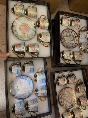 Set de cerámica impresa con pantalla de seda estilo europeo con taza y plato de café recubierto de oro