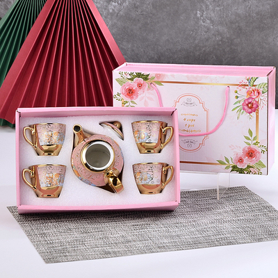 Set de cerámica impresa con pantalla de seda estilo europeo con taza y plato de café recubierto de oro