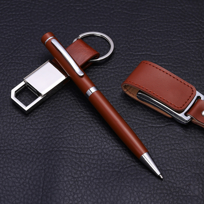 Impresión UV Regalo de souvenir conmemorativo Creative Keychain Disco USB Conjunto de bolígrafo de firma