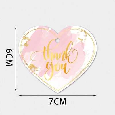 Tarjeta de agradecimiento perforada en forma de corazón en papel de cobre inglés para embalaje de regalos