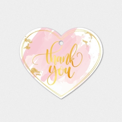 Tarjeta de agradecimiento perforada en forma de corazón en papel de cobre inglés para embalaje de regalos