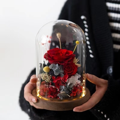 Elegante flor eterna de rosas de vidrio de cubierta de regalo para el regalo de cumpleaños práctico