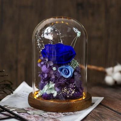 Elegante flor eterna de rosas de vidrio de cubierta de regalo para el regalo de cumpleaños práctico