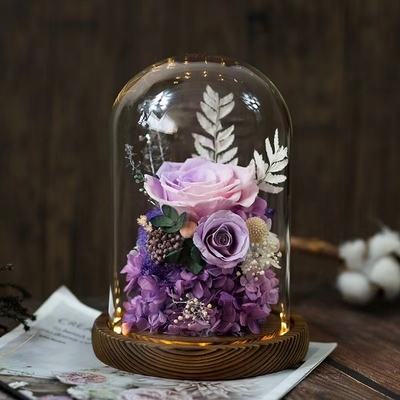 Elegante flor eterna de rosas de vidrio de cubierta de regalo para el regalo de cumpleaños práctico