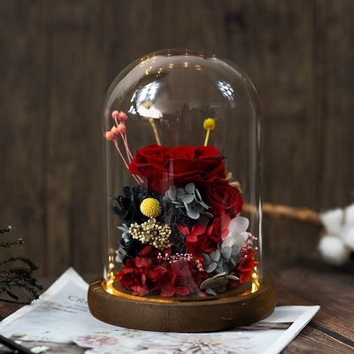 Elegante flor eterna de rosas de vidrio de cubierta de regalo para el regalo de cumpleaños práctico