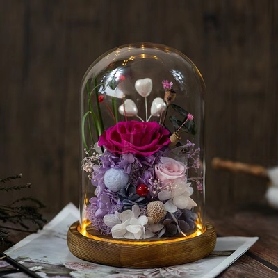 Elegante flor eterna de rosas de vidrio de cubierta de regalo para el regalo de cumpleaños práctico