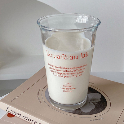 350 ml Ins Fashion Text Imprimir taza de vidrio para taza de agua retro
