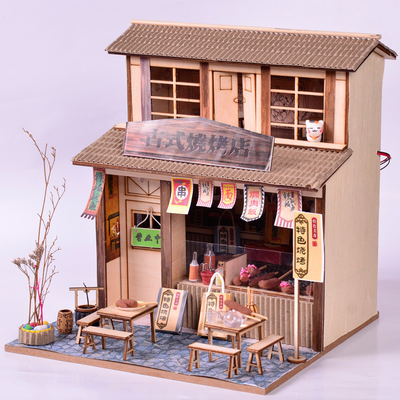 Hotel y resort estilo chino retro bricolaje tienda de barbacoa modelo de montaje ático regalos hechos a mano creativos