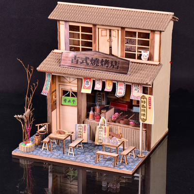 Hotel y resort estilo chino retro bricolaje tienda de barbacoa modelo de montaje ático regalos hechos a mano creativos