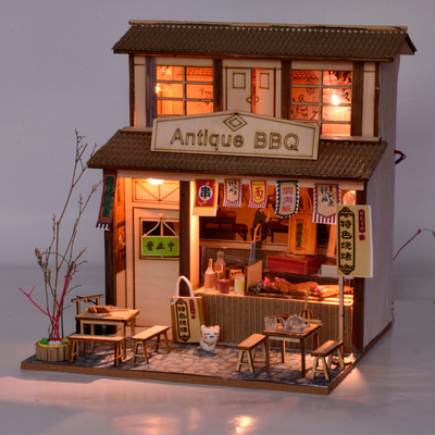 Hotel y resort estilo chino retro bricolaje tienda de barbacoa modelo de montaje ático regalos hechos a mano creativos