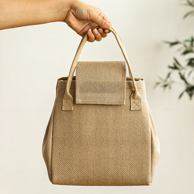 Bolso de comida de yute de gran capacidad con aislamiento de papel de aluminio y logotipo del cliente