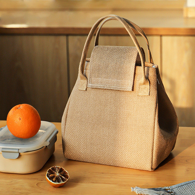 Bolso de comida de yute de gran capacidad con aislamiento de papel de aluminio y logotipo del cliente