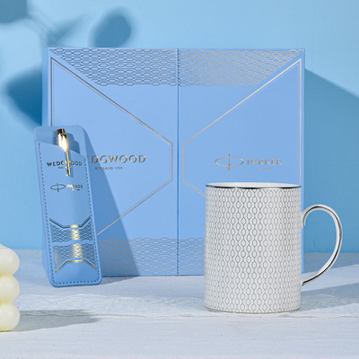 IM Crepúsculo de la Ciudad de la Perla Pluma Wedgwood Platino Geometría Taza conjunto conjunto para el evento de regalos
