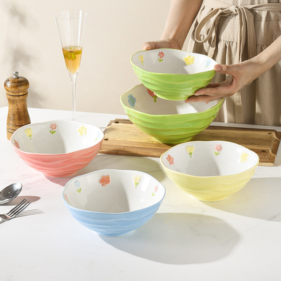 Cuenco de fideos de cerámica de 7 pulgadas para artículos de mesa para el hogar Eventos de regalo e impresión de serigrafía