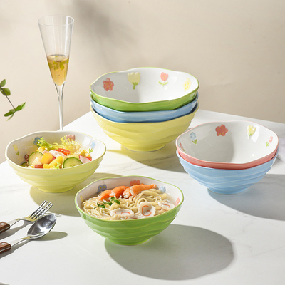 Cuenco de fideos de cerámica de 7 pulgadas para artículos de mesa para el hogar Eventos de regalo e impresión de serigrafía
