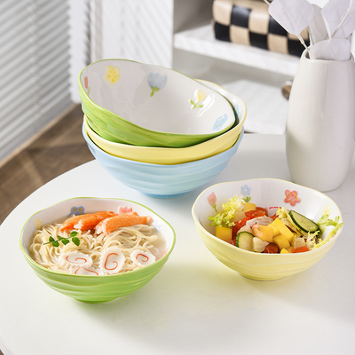 Cuenco de fideos de cerámica de 7 pulgadas para artículos de mesa para el hogar Eventos de regalo e impresión de serigrafía