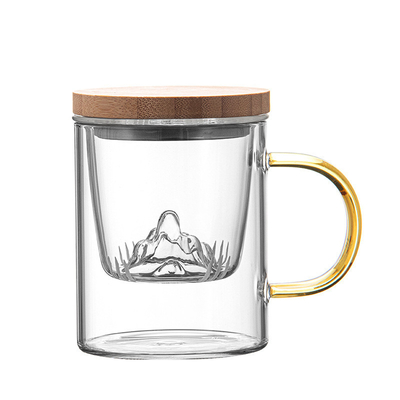 Taza de vidrio de alto borosilicato Guanshan Taza de té de bambú y madera para regalos de negocios