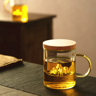 Taza de vidrio de alto borosilicato Guanshan Taza de té de bambú y madera para regalos de negocios