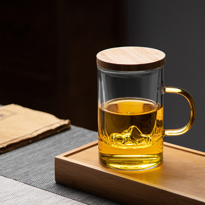 Taza de vidrio de alto borosilicato Guanshan Taza de té de bambú y madera para regalos de negocios