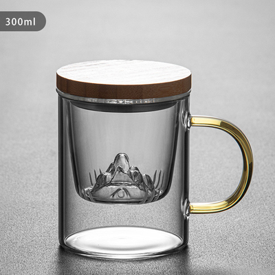 Taza de vidrio de alto borosilicato Guanshan Taza de té de bambú y madera para regalos de negocios