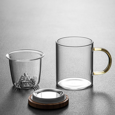 Taza de vidrio de alto borosilicato Guanshan Taza de té de bambú y madera para regalos de negocios